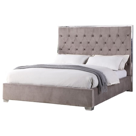 Kd Gabinetes Kressa Upholstered Velour King Bed, Light Grey KD2811393